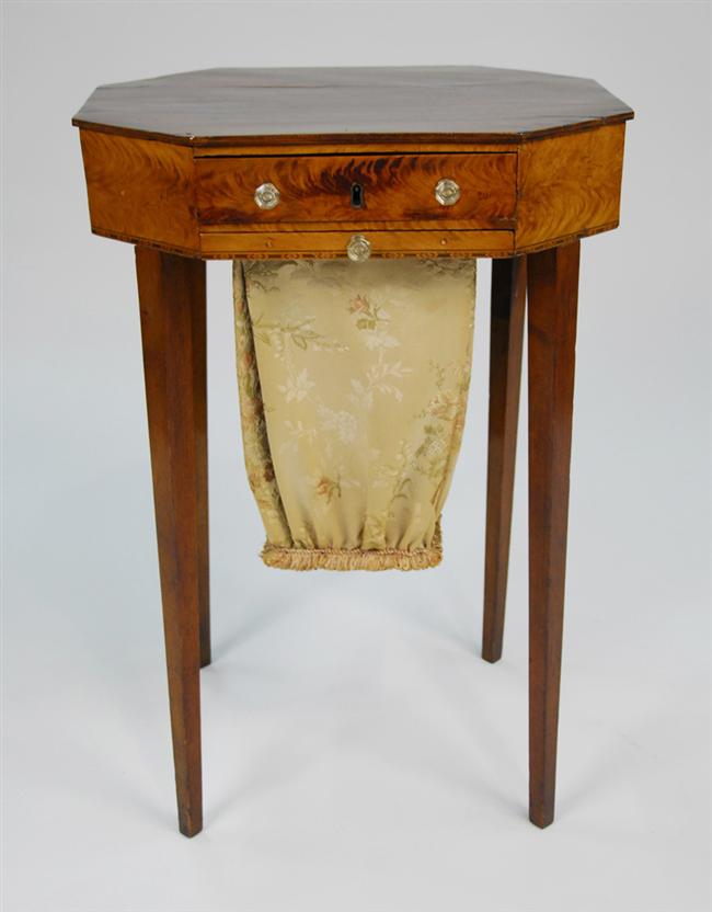 Appraisal: FEDERAL OCTAGONAL TIGER MAPLE SEWING TABLE height inches width inches