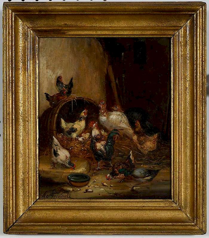 Appraisal: Claude Guilleminet French Chickens and Turkeys in a Barn signed