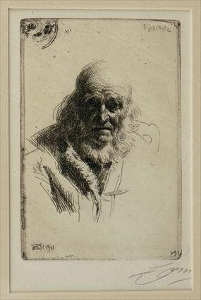 Appraisal: ZORN ANDERS L DJOS MATS Etching x Signed ZORN in