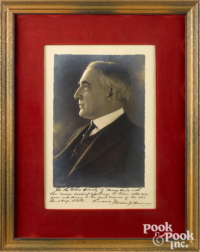 Appraisal: Warren Harding signed photograph Warren Harding signed photograph inscribed to