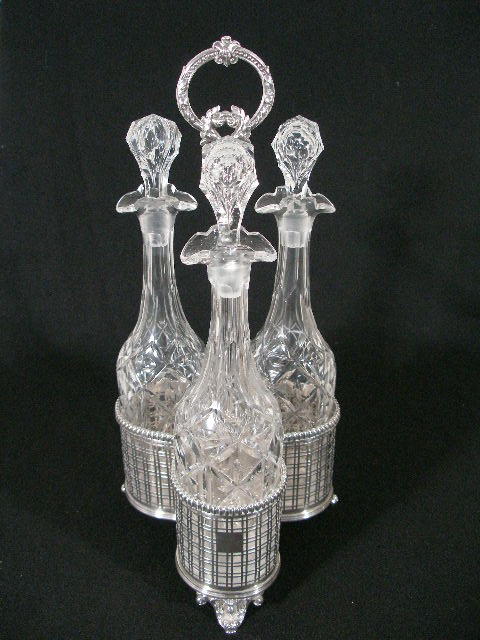 Appraisal: Silver Plated th c Drinks Caddy trefoil form w reticulated