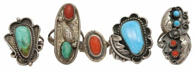 Appraisal: lot of Native American silver turquoise and red coral rings