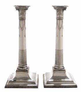 Appraisal: Pair of Old Sheffield Plate Column Form Candlesticks English late