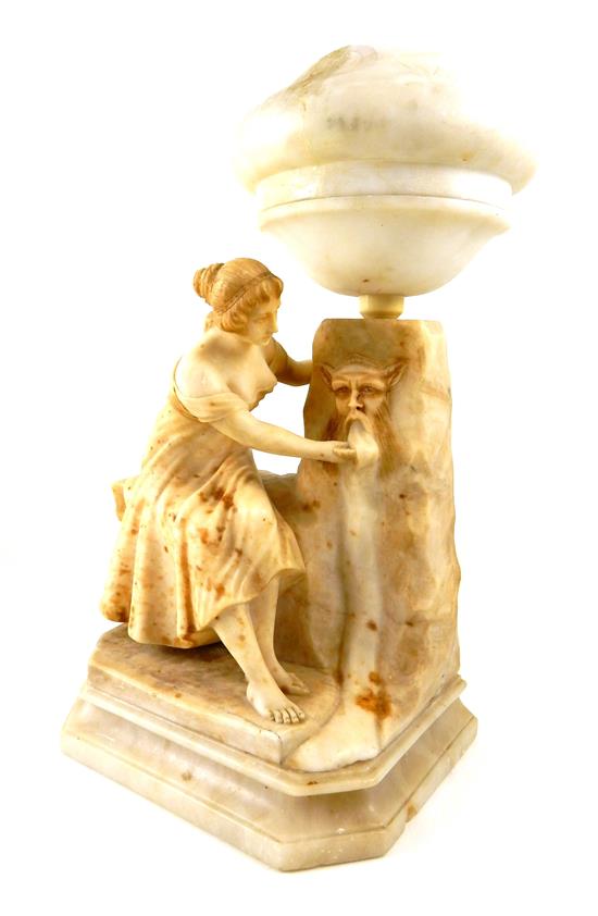 Appraisal: LAMP Italian carved alabaster figural lamp th C depicting seated