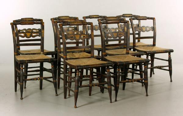 Appraisal: - Set of Rush Seat Side Chairs Set of ten