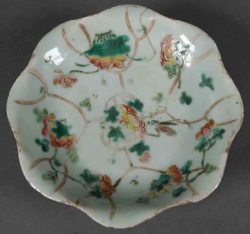 Appraisal: C CHINESE CELADON FOOTED PLATEOld Chinese bowl or plate with