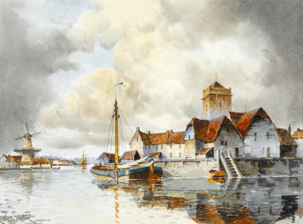 Appraisal: LOUIS VAN STAATEN - A DUTCH HARBOUR signed watercolour x