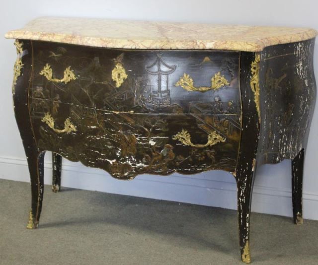 Appraisal: Antique Continental Chinoiserie Decorated OrmalouMounted and Marble Top Commode Nice