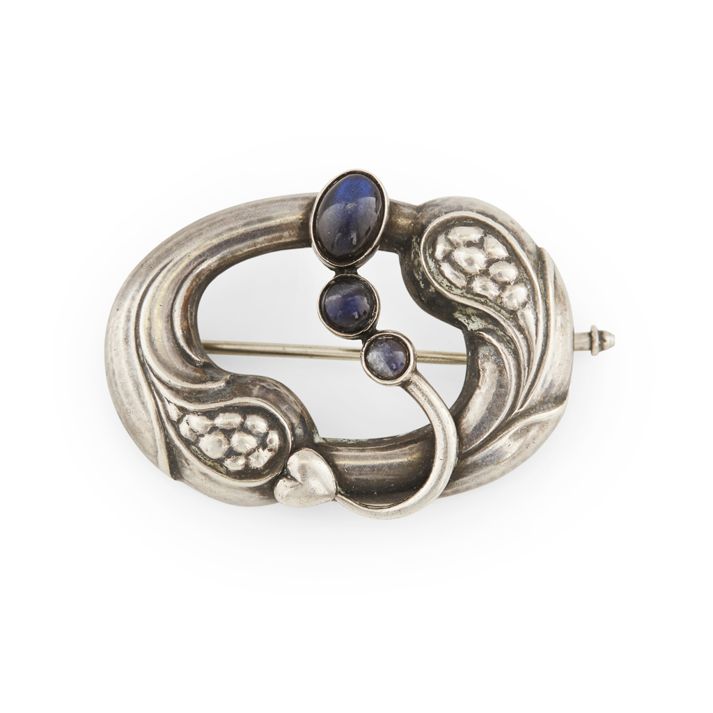 Appraisal: GEORG JENSEN - STERLING AND BLUE MOONSTONE BROOCH cast with