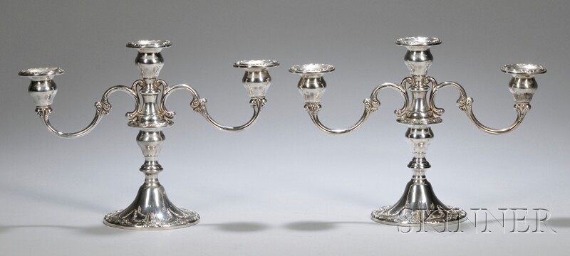 Appraisal: Pair of Gorham Weighted Sterling Silver Convertible Three-light Candelabra ht