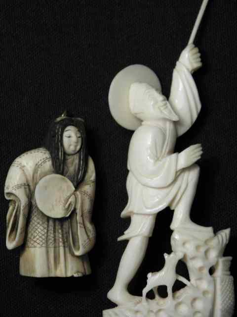 Appraisal: A Japanese carved ivory ''Actor'' trick netsuke along with a