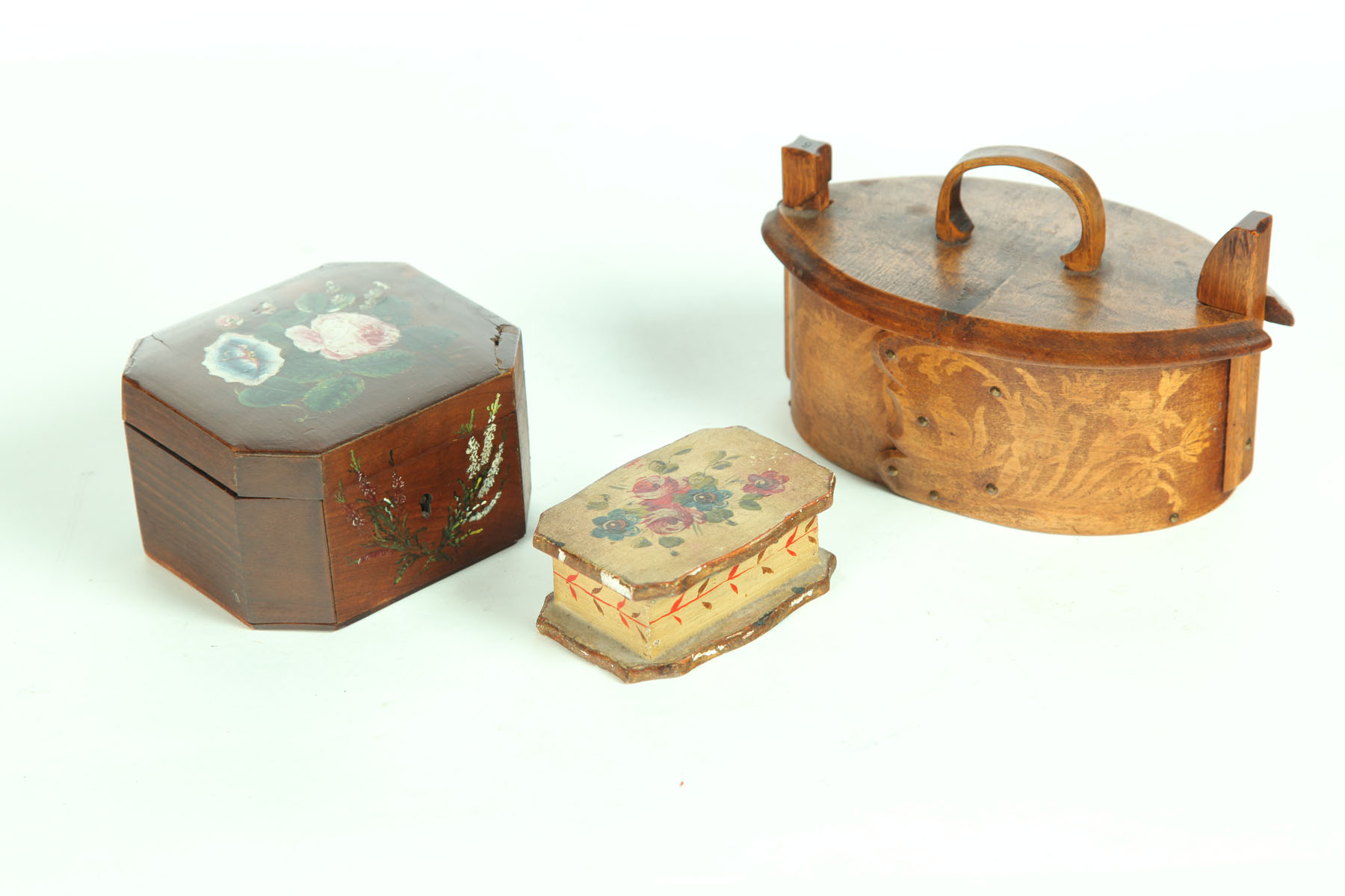 Appraisal: THREE BOXES European late th century Two with hand painted