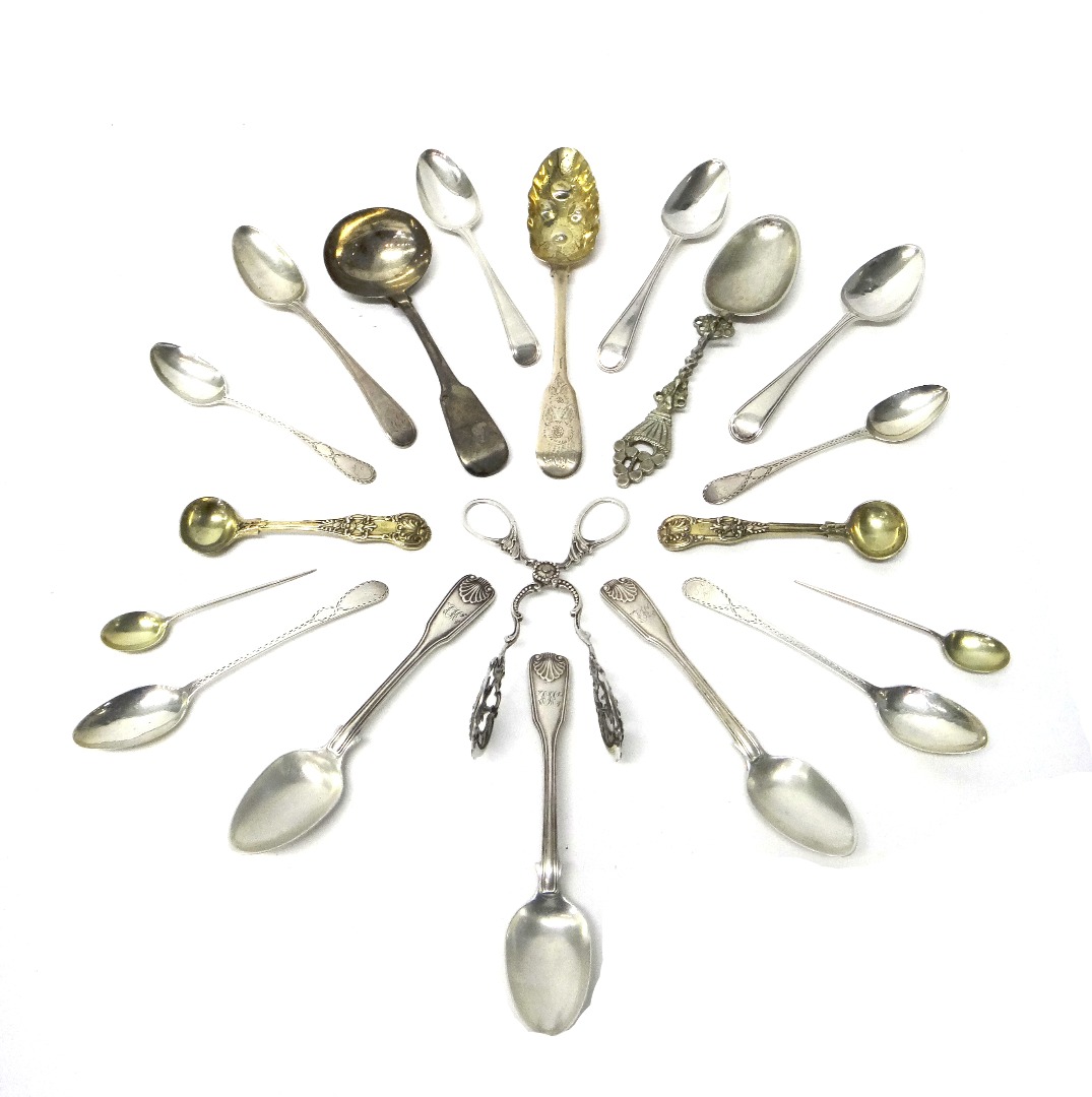 Appraisal: Silver table flatware comprising a fiddle pattern sauce ladle London