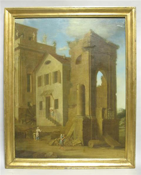 Appraisal: EUROPEAN TH CENTURY ARCHITECTURAL PAINTING Oil on canvas x in