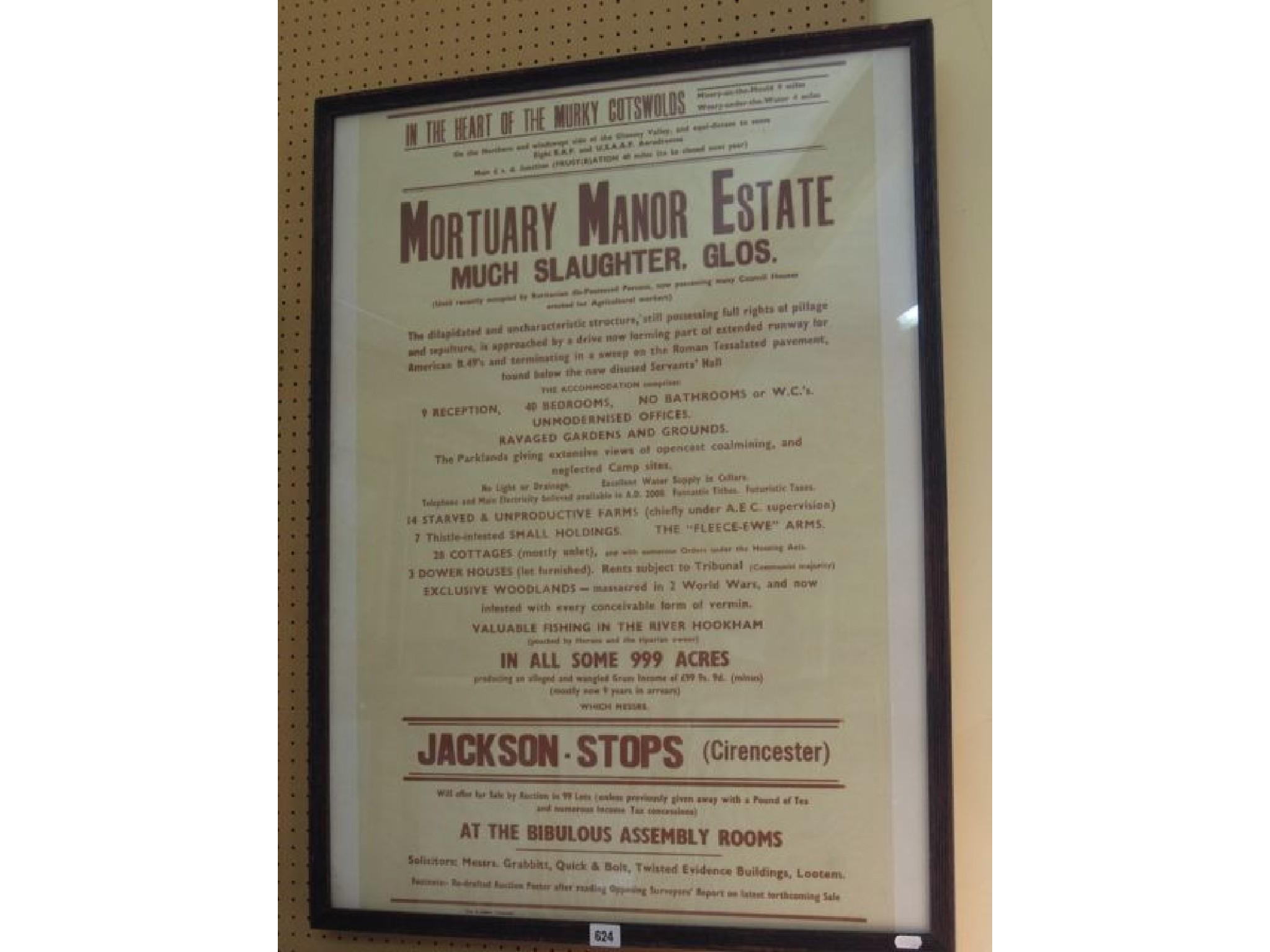 Appraisal: A humorous spoof property auction poster for The Mortuary Manor