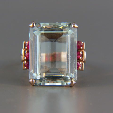 Appraisal: Aquamarine Ruby Ring carat emerald cut gem with rubies totaling