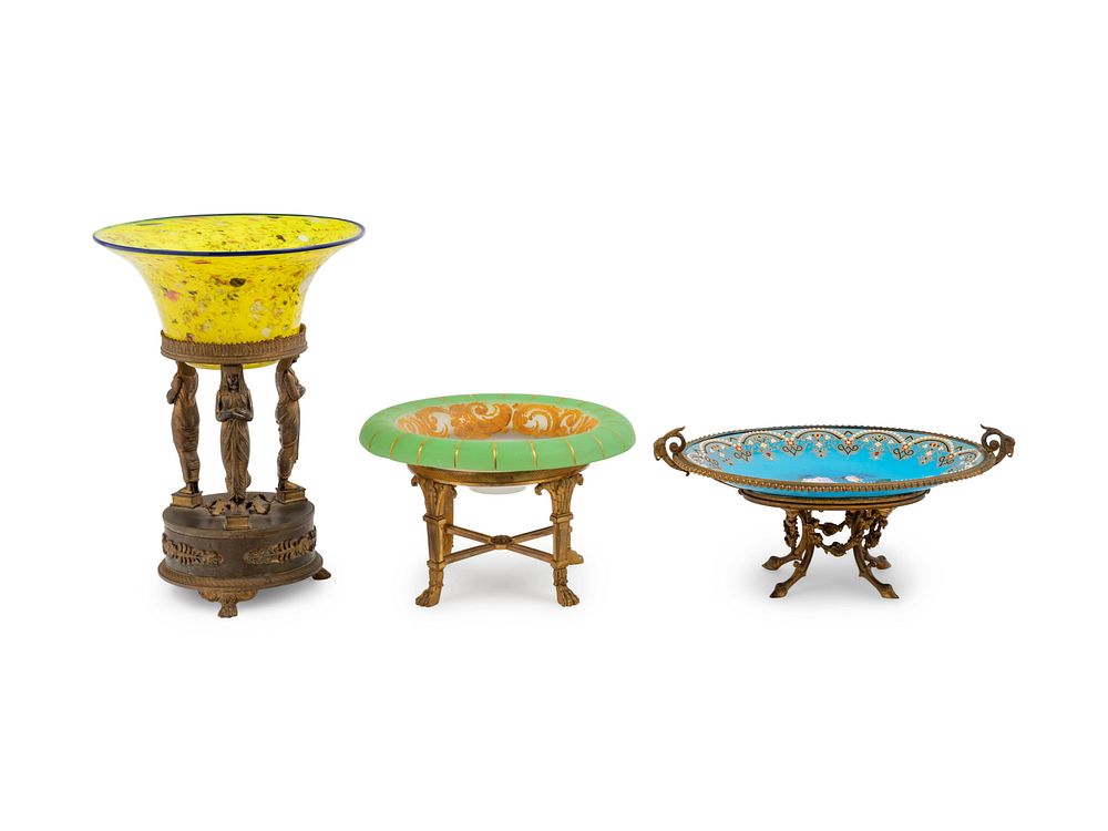 Appraisal: Three French Gilt Metal Mounted Centerpiece Bowls Three French Gilt