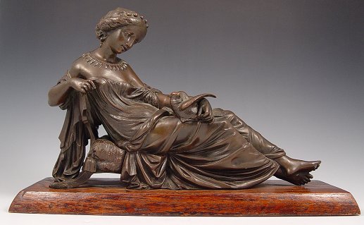 Appraisal: PERIOD RECLINING MAIDEN WITH DOVE BRONZE '' h x ''