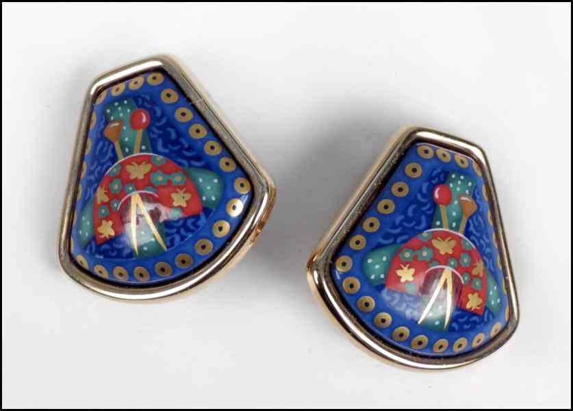 Appraisal: PAIR OF HERMES ENAMEL EARCLIPS With box Condition No Specific