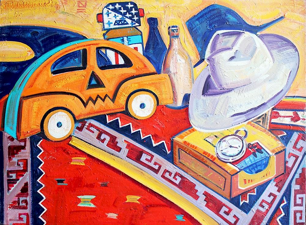 Appraisal: Frank Romero Born Frank Romero Born Calavera Car Oil on