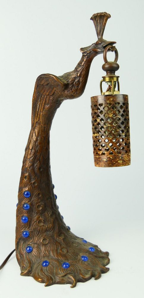 Appraisal: VINTAGE DECO STYLE BRONZE PEACOCK TABLE LAMP No apparent signature