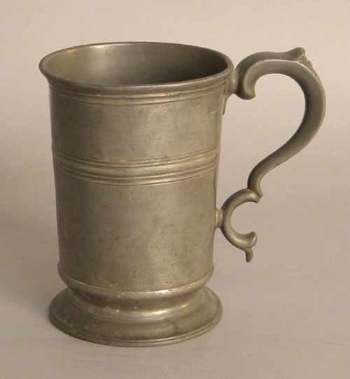 Appraisal: English pewter quart mug late th early th c h