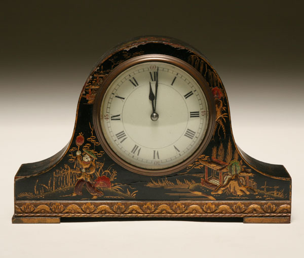 Appraisal: Diminuitive mantle clock Chinoiserie layered enameled surface with raised figure