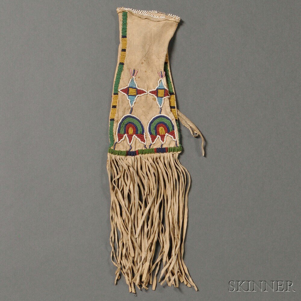 Appraisal: Santee Sioux Beaded Hide Pipe Bag with pony beaded edging