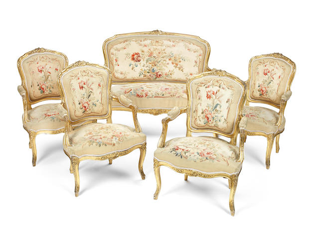 Appraisal: A French late th century giltwood salon suite in the