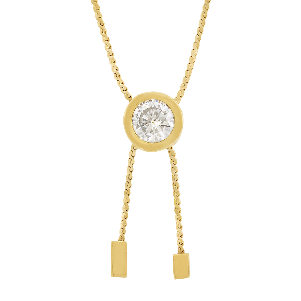 Appraisal: Long Gold and Diamond Slide Chain Necklace kt one round