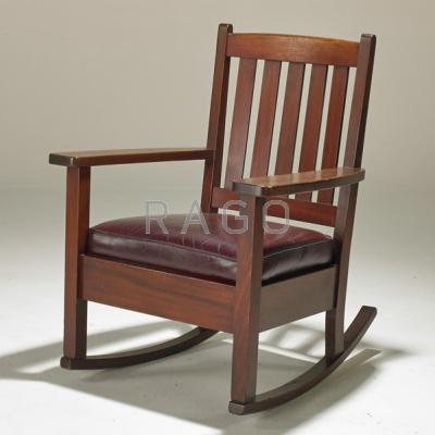 Appraisal: L J G STICKLEY Open-arm rocking chair Fayetteville NY ca