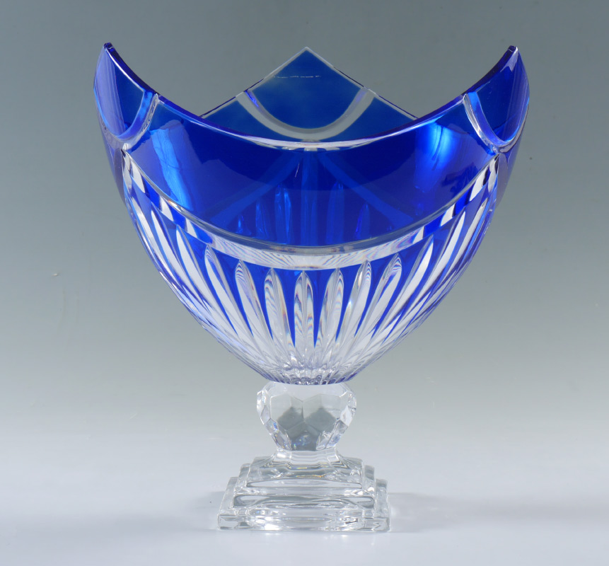 Appraisal: COBALT CUT TO CLEAR GLASS CENTER BOWL Pedestal base three