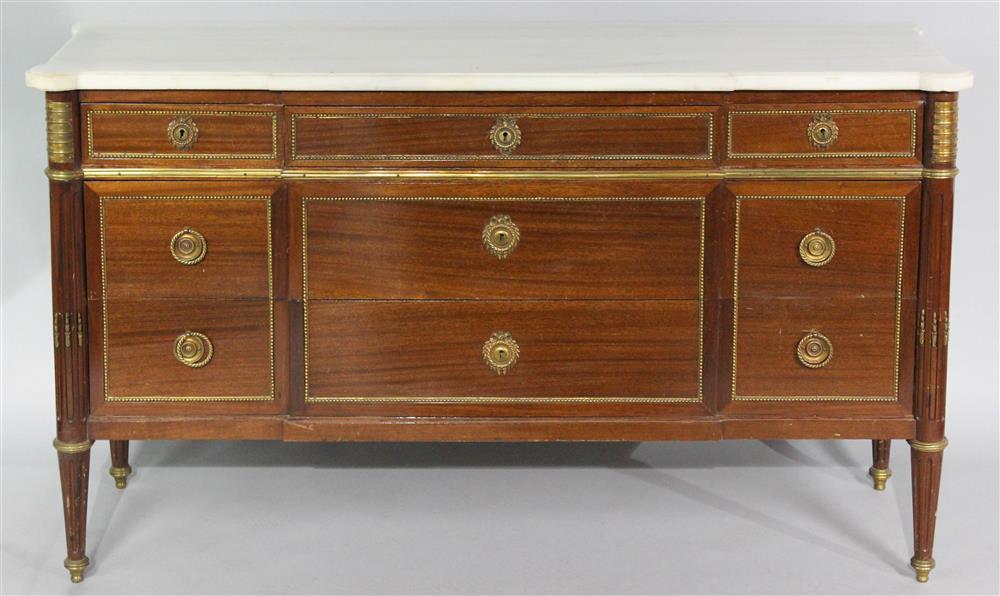 Appraisal: LOUIS XVI STYLE BRASS MOUNTED MAHOGANY COMMODE POSSIBLY BY MAISON