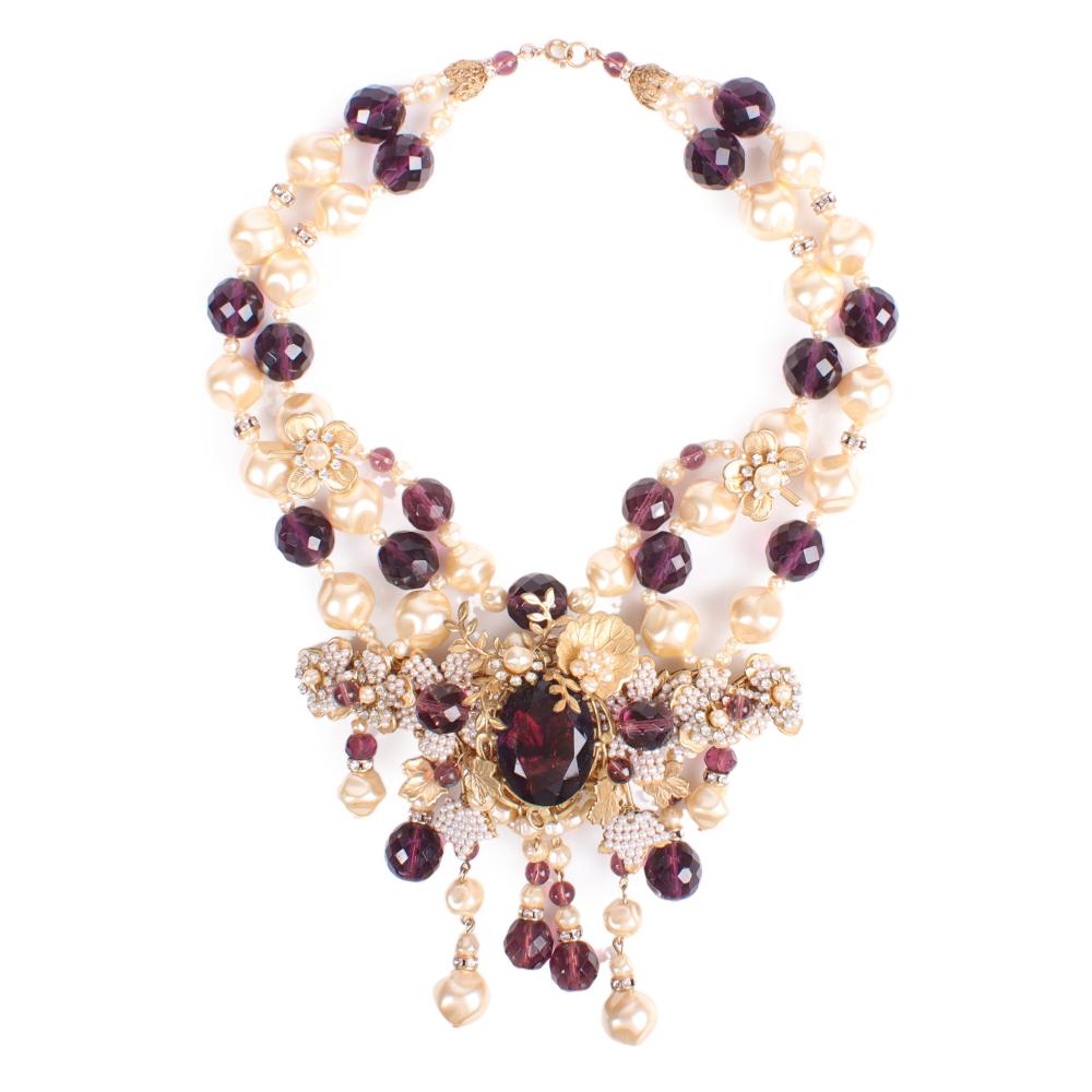 Appraisal: MIRIAM HASKELL ENORMOUS FAUX PEARL AND FACETED PURPLE BEAD MULTI