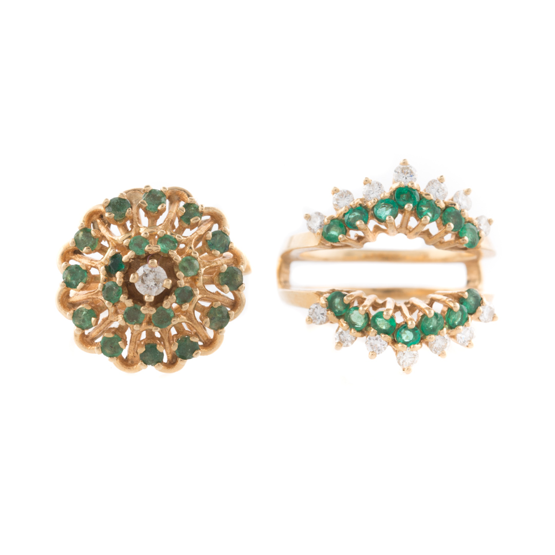 Appraisal: A Pair of K Gold Emerald and Diamond Rings K