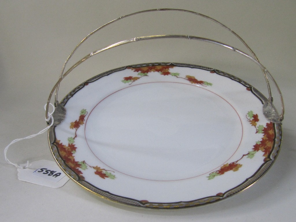 Appraisal: Japanese porcelain plate with sterling silver bamboo moulded handles