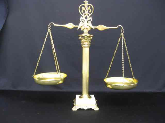 Appraisal: Brass Balance Scale column decor marble on base polished lacquered