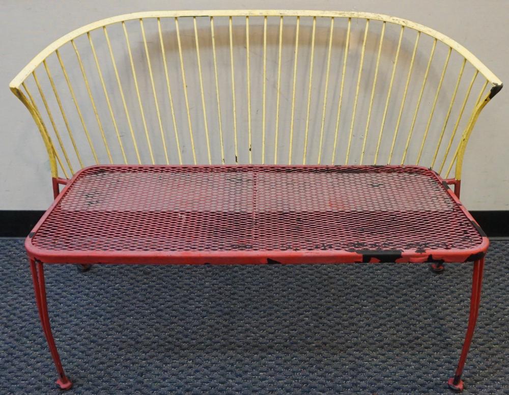 Appraisal: YELLOW AND RED PAINTED IRON GARDEN BENCH L IN CM