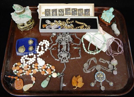 Appraisal: JEWELRY Asian themed costume jewelry and accessories sixteen pieces carved