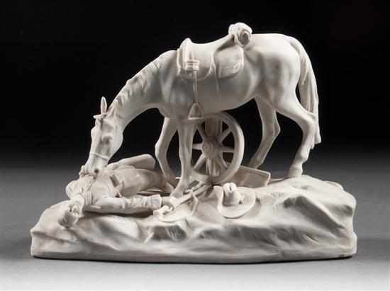 Appraisal: Parian figural group of a dead Calvary soldier and horse