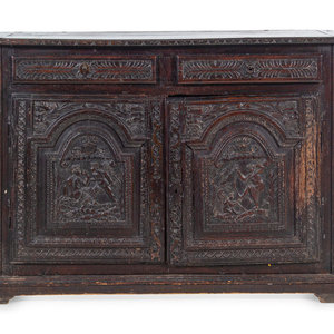 Appraisal: A Renaissance Style Carved Walnut Cabinet Incorporating th Century Elements