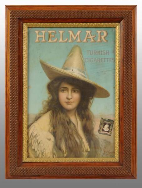 Appraisal: Paper Helmar Cigarettes Poster Description Circa Framed under glass Presents