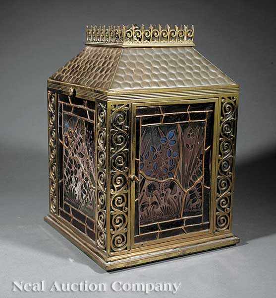 Appraisal: An American Aesthetic Brass Lantern late th c surmounted by