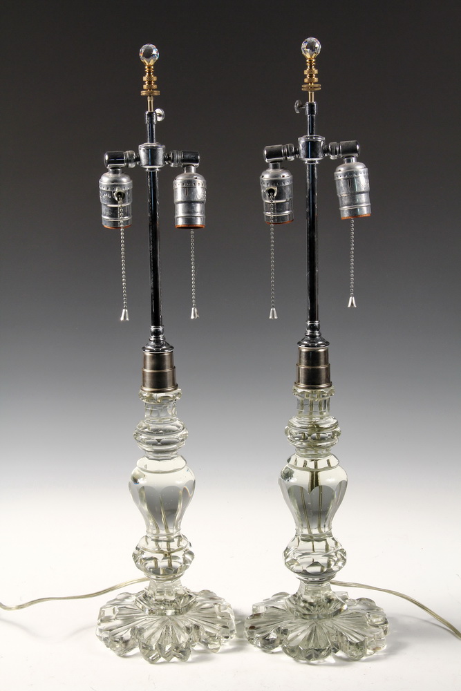 Appraisal: PAIR EARLY FLINT GLASS LAMP BASES - Baluster Form with