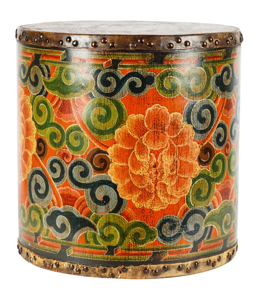 Appraisal: ASIAN PAINTED DRUMProvenance The Estate of Kay Pick Beverly Hills