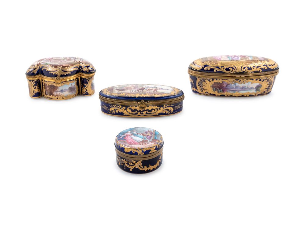 Appraisal: Four Sevres Style Gilt Metal Mounted Painted and Parcel Gilt