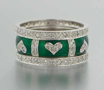 Appraisal: A Set of Three Diamond and Enamel Bands k white