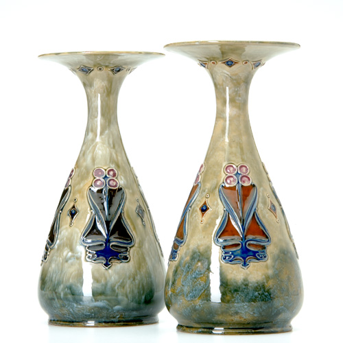 Appraisal: ROYAL DOULTON Pair of vases with flat flaring rims decorated