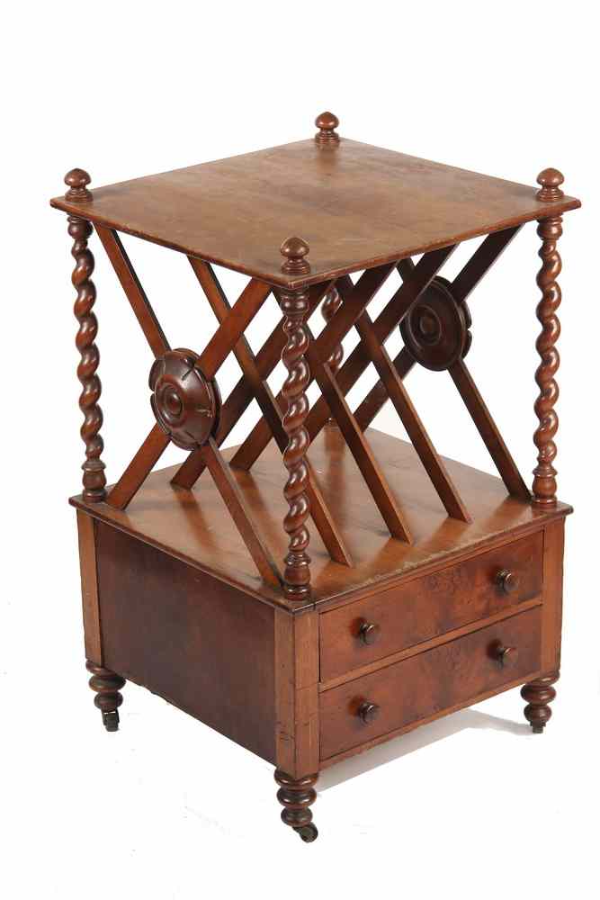 Appraisal: CANTERBURY - Walnut Canterbury having two drawers in the lower