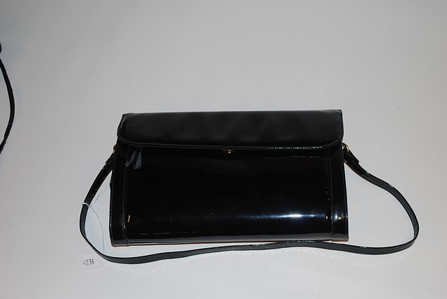 Appraisal: Saks Fifth Avenue black patent leather clutch bag fold over